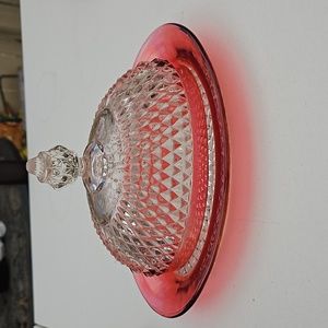 VINTAGE INDIANA GLASS DIAMOND POINT RUBY FLASH COVERED BUTTER DISH
